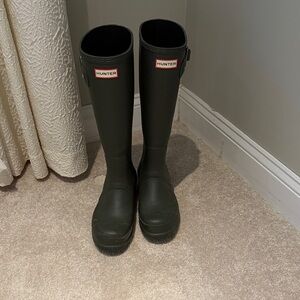 Hunter Dark Green Knee-High Boots